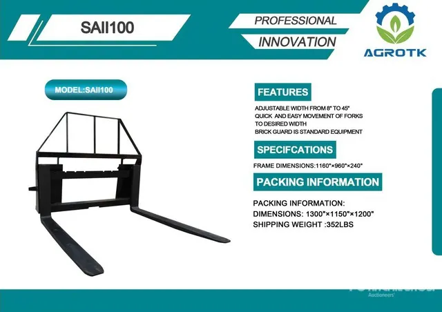 Quantity of (10) 2026 Mower King SAII100 48 in Skid Steer Forks (Unused)