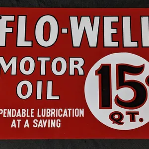 PORCELAIN OIL RACK SIGN FLO-WELL MOTOR OIL 15¢ QT