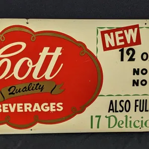 TIN SIGN COTT QUALITY BEVERAGES 12oz & 32oz BOTTLES GINGER ALE NEW HAVEN CONNECTICUT