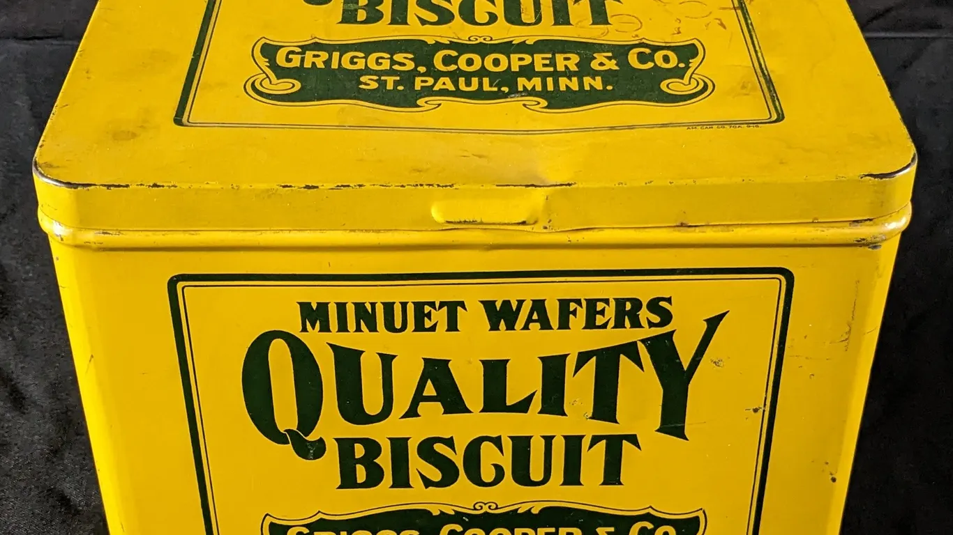 3# TIN LITHO BIN MINUET WAFERS QUALITY BISCUIT GRIGGS COOPER & CO ST PAUL MINNESOTA CRACKER