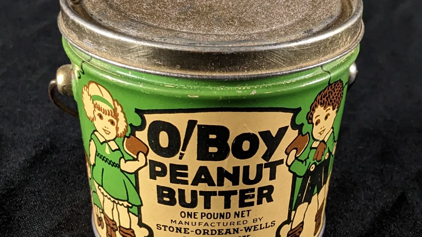 1# TIN LITHO CAN O! BOY PEANUT BUTTER STONE ORDEAN WELLS CO DULUTH MINNESOTA
