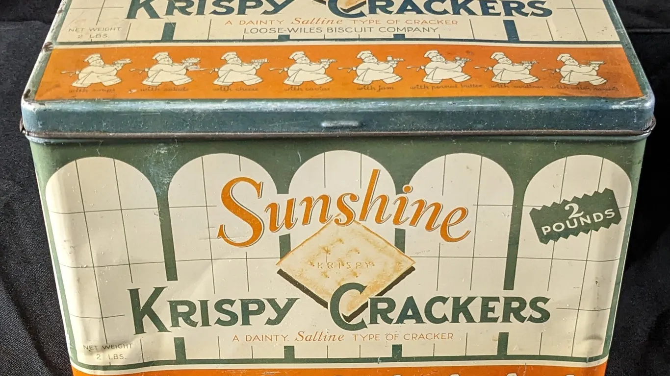 2# TIN LITHO BIN SUNSHINE KRISPY CRACKERS LOOSE-WILES BISCUIT CO