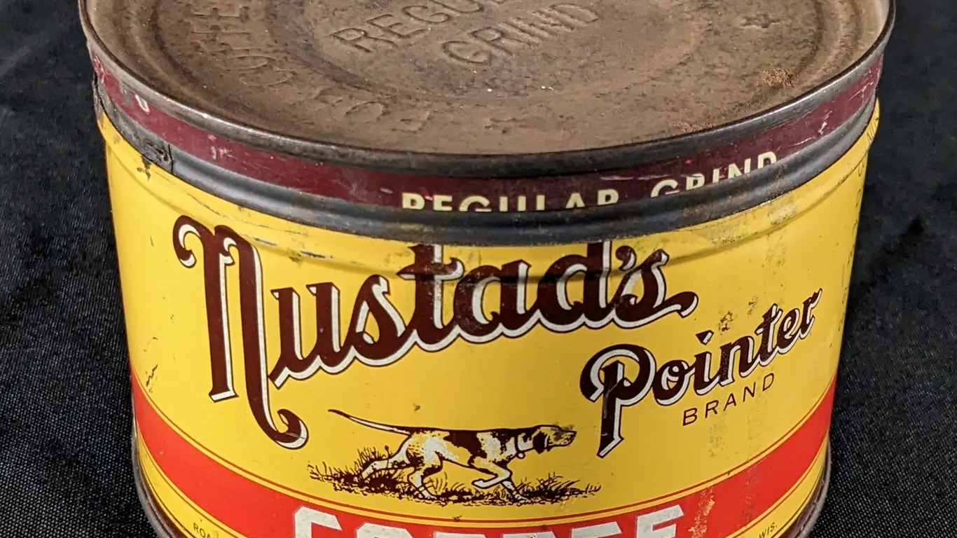 1# TIN LITHO CAN NUSTAD'S POINTER BRAND COFFEE LA CROSSE WISCONSIN