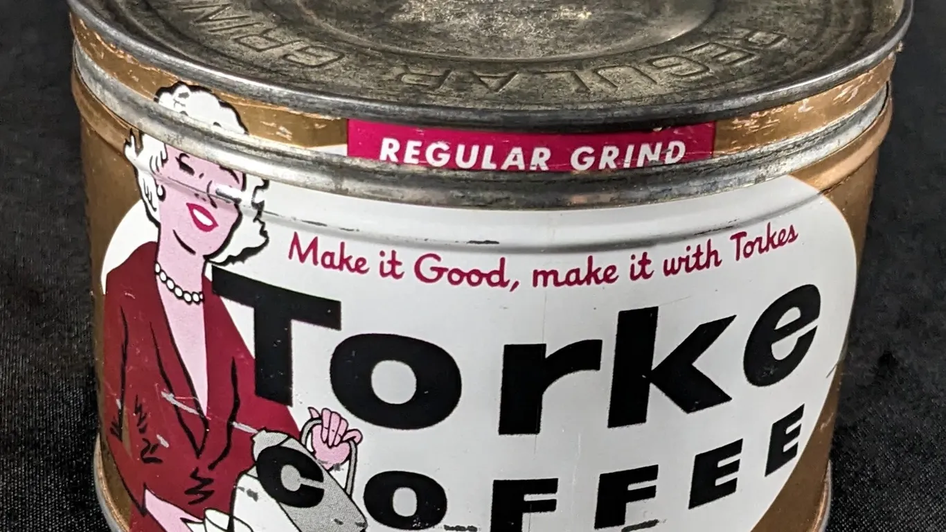 1# TIN LITHO CAN TORKE COFFEE HOSTESS BLEND SHEBOYGAN WISCONSIN