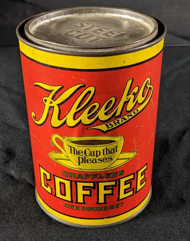 1# TIN LITHO CAN KLEEKO BRAND CHAFFLESS COFFEE CAMBRIDGE MASSACHUSSETTS