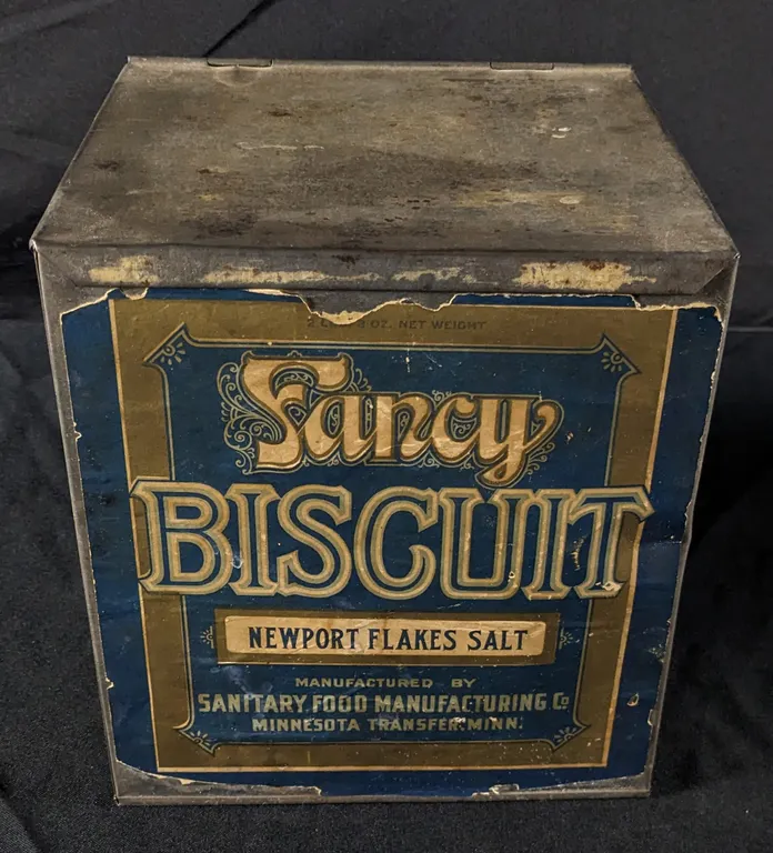 2# 3OZPAPER LABEL TIN BIN FANCY BISCUIT NEWPORT FLAKES SANITARY FOOD MFG CO MINNESOTA TRANSFER MN