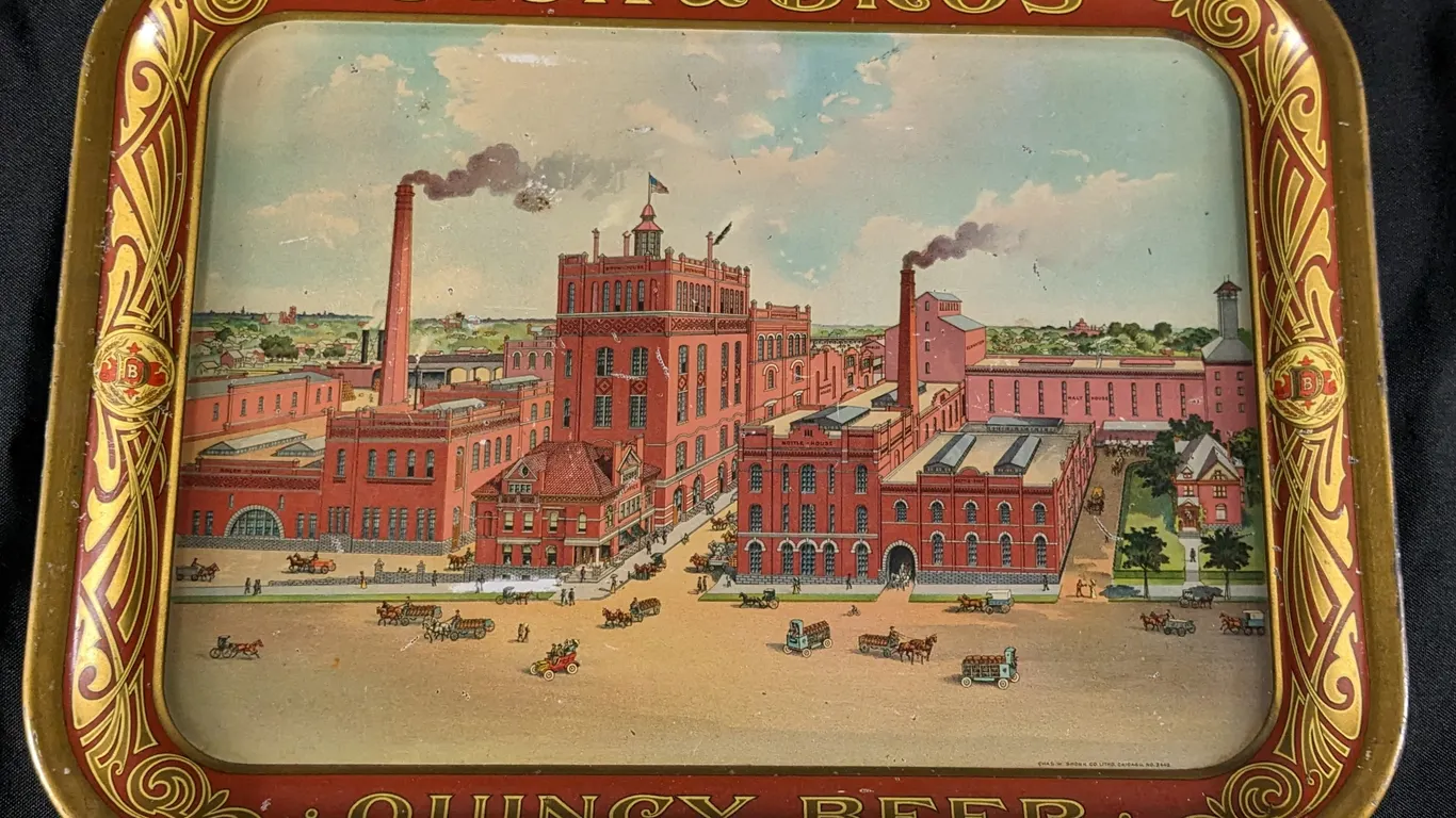 PRE PRO FACTORY SCENE BEER TRAY DICK & BROS' QUINCY BEER ILLINOIS