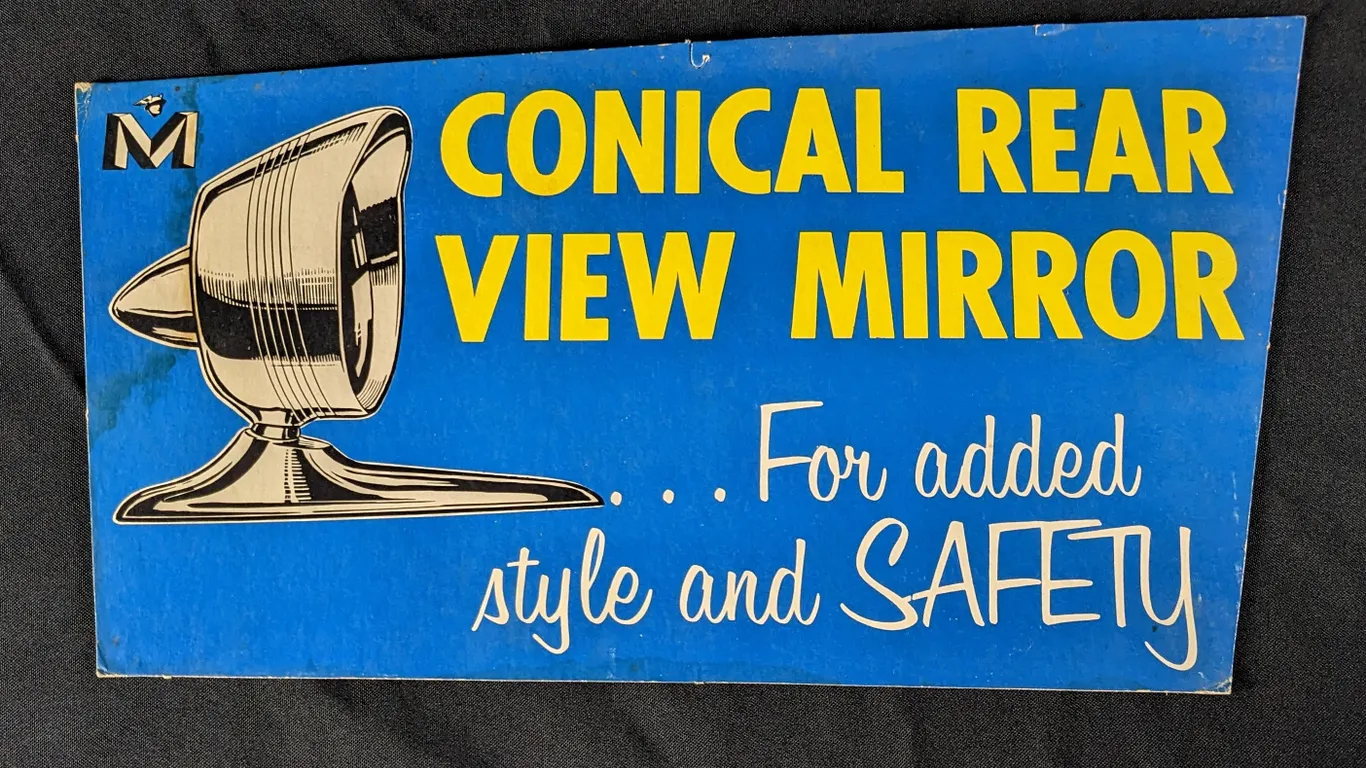 DOUBLE SIDED CARDSTOCK DEALERSHIP HANGING SIGN MERCURY REAR VIEW MIRROR & SPOTLIGHT