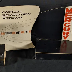 2 VINTAGE MERCURY CONICAL REARVIEW MIRROR DISPLAY RACK SIGNS