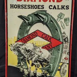 RARE EMBOSSED TIN SIGN DIAMOND HORSESHOE CALKS DULUTH MINNESOTA TORONTO ONTARIO CANADA