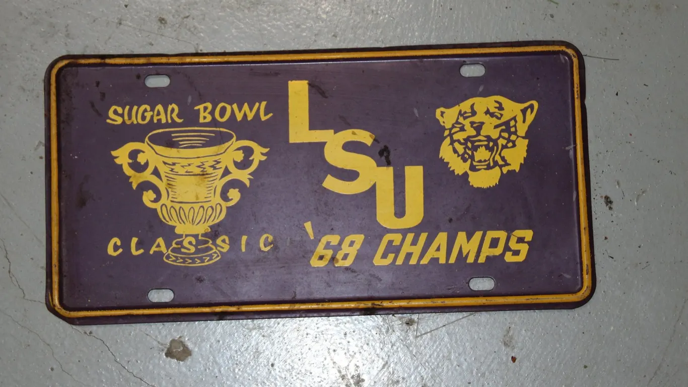 1968 LSU SUGAR BOWL CHAMPIONS LICENSE PLATE