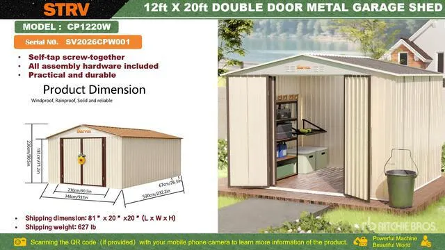 2026 STARVOX CP1220W 12 ft x 20 ft Metal Garage Shed (Unused)