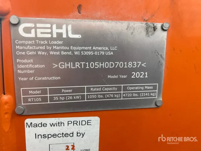Gehl RT105 Compact Track Loader