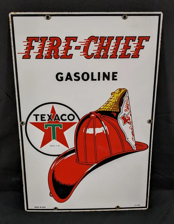 1952 PORCELAIN GAS PUMP SIGN TEXACO FIRE - CHIEF GASOLINE