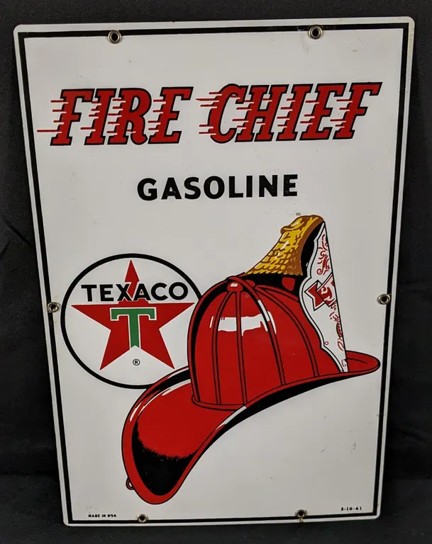 1961 PORCELAIN GAS PUMP SIGN TEXACO FIRE - CHIEF GASOLINE