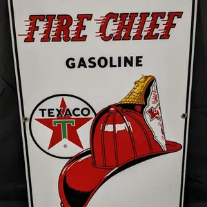 1961 PORCELAIN GAS PUMP SIGN TEXACO FIRE - CHIEF GASOLINE