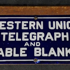 PORCELAIN SIGN WESTERN UNION TELEGRAPH AND CABLE BLANKS