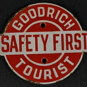 PORCELAIN TRAIL MARKER ROAD SIGN GOODRICH TIRES SAFETY FIRST TOURIST