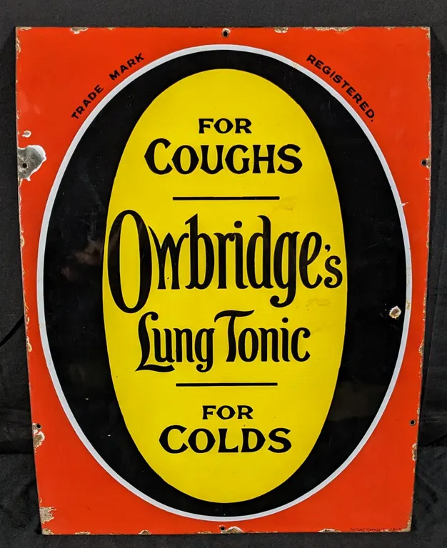 PORCELAIN SIGN FOR COUGH'S OWBRIDGE'S LUNG TONIC FOR COLDS