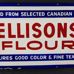 PORCELAIN SIGN ELLISONS FLOUR MILLED FROM SELECTED CANADIAN WHEAT
