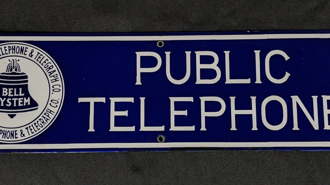 PORCELAIN SIGN NEW ENGLAND TELEPHONE & TELEGRAPH CO PUBLIC TELEPHONE