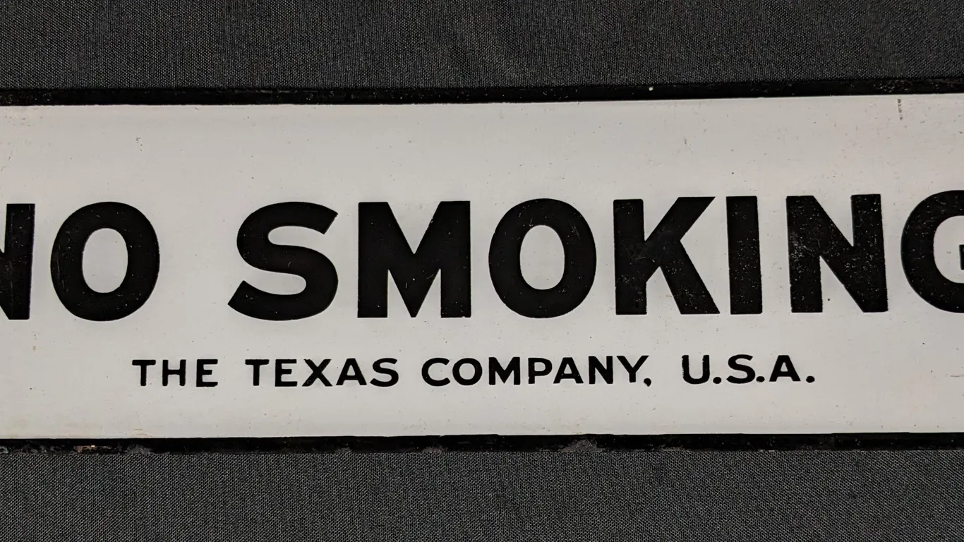 PORCELAIN SIGN NO SMOKING THE TEXAS COMPANY (TEXACO)