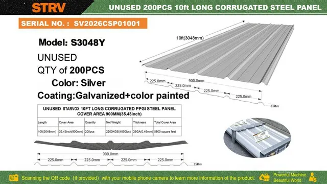 Quantity of (200) 2026 STARVOX S3048Y Corrugated Steel Panels (Silver) (Unused)