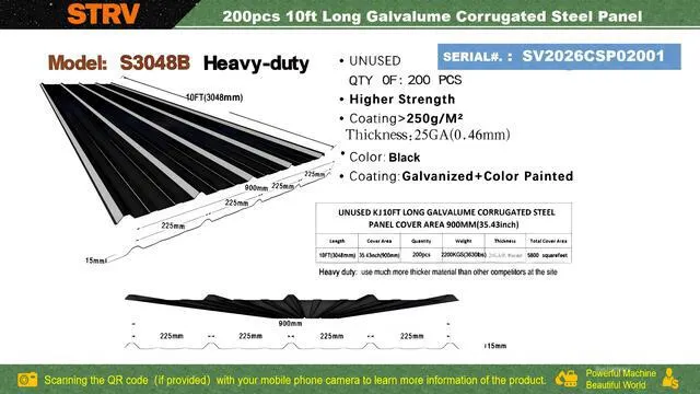 Quantity of (200) 2026 STARVOX S3048B Corrugated Steel Panels (Black) (Unused)
