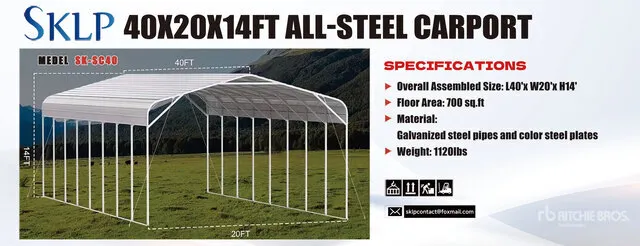 2026 SKLP SK-SC40 20 ft x 40 ft x 14 ft Carport (Unused)