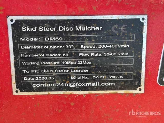 2026 GIYI GY-DM59 39 in Disc Skid Steer Mulcher (Unused)