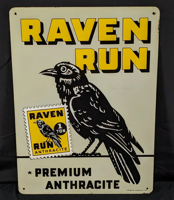 TIN SIGN RAVEN RUN PREMIUM ANTHRACITE COAL (CROW BIRD GRAPHICS)
