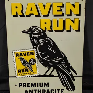 TIN SIGN RAVEN RUN PREMIUM ANTHRACITE COAL (CROW BIRD GRAPHICS)