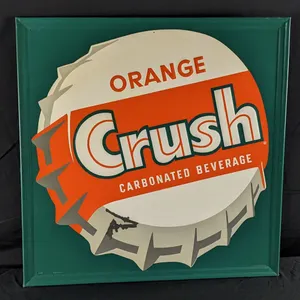 NOS EMBOSSED TIN SIGN ORANGE CRUSH CARBONATED BEVERAGE BOTTLE CAP