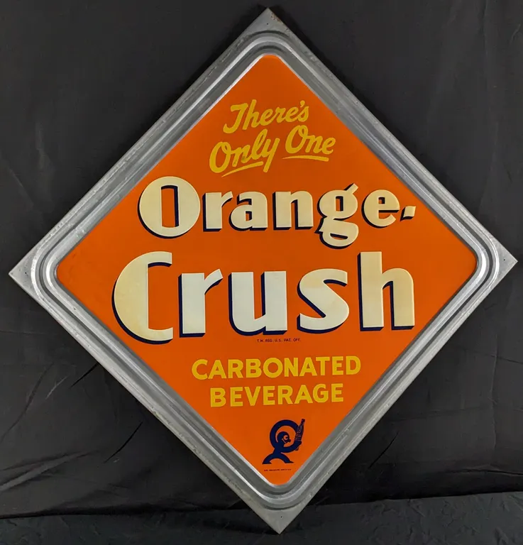 NOS EMBOSSED TIN SIGN THERE'S ONLY ONE ORANGE CRUSH CARBONATED BEVERAGE