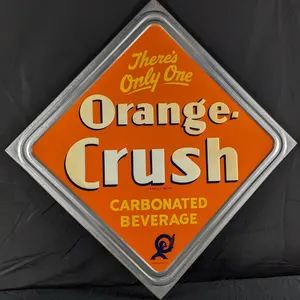 NOS EMBOSSED TIN SIGN THERE'S ONLY ONE ORANGE CRUSH CARBONATED BEVERAGE
