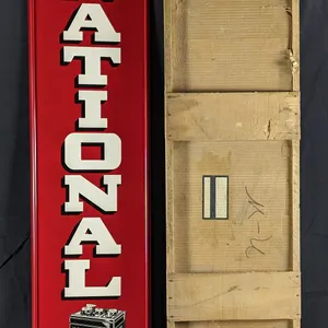 NOS TIN SIGN NATIONAL KATHANODE BATTERIES (IN ORIGINAL WOOD CRATE)