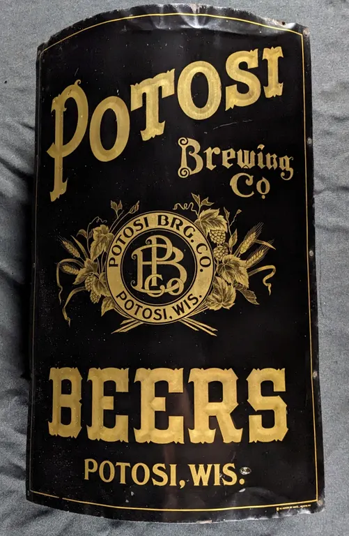 PRE PROHIBITION TIN CORNER BEER SIGN POTOSI BREWING CO BEERS POTOSI WISCONSIN