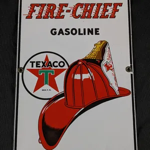 RARE 8X12" SIZE PORCELAIN TEXACO FIRE CHIEF GASOLINE GAS PUMP SIGN