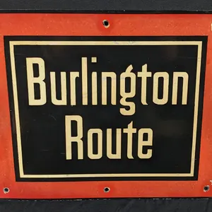 PORCELAIN RAILROAD SIGN BURLINGTON ROUTE TRAIN C.B. & Q. CHICAGO BURLINGTON & QUINCY RAIL ROAD