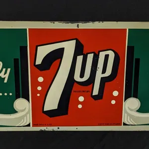TIN SIGN WE PROUDLY SERVE 7UP IT LIKES YOU (SEVEN UP 7 UP)