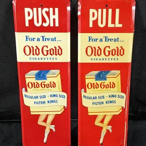 PAIR OF TIN DOOR PULL & PUSH SIGNS OLD GOLD CIGARETTES