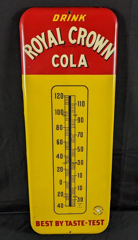 TIN THERMOMETER SIGN DRINK ROYAL CROWN COLA BEST BY TASTE-TEST