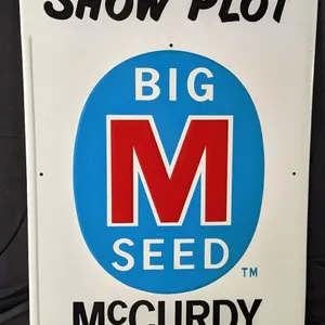 NOS EMBOSSED TIN SIGN SHOW PLOT BIG M SEED MCCURDY SEED CO