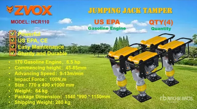 Quantity of (4) 2026 ZVOX HCR-110 Jumping Jack Tamper (Unused)