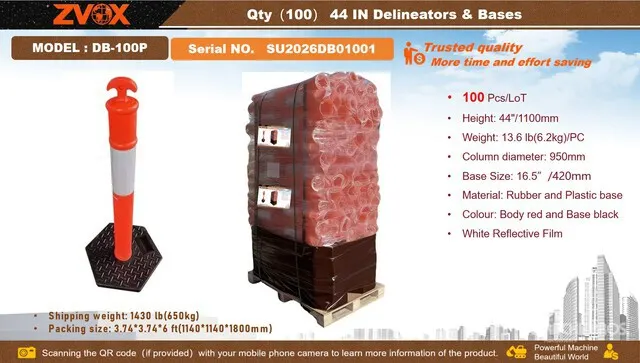 Quantity of (100) 2026 ZVOX DB-100P 44 in Delineators & Bases (Unused)