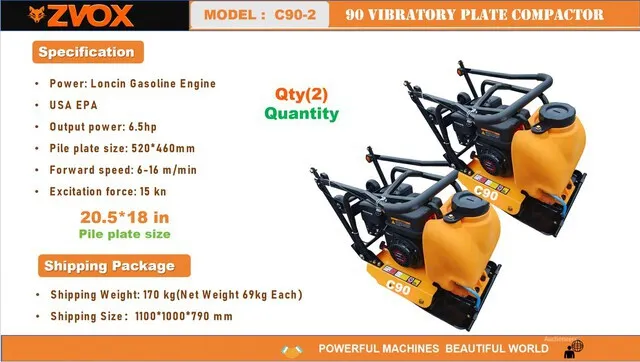 Quantity of (2) 2026 ZVOX C90-2 Vibratory Plate Compactor (Unused)