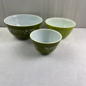 3 Green Pyrex Bowls