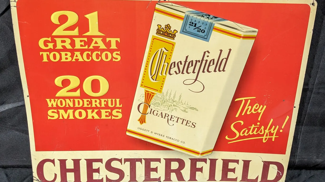 EMBOSSED TIN SIGN CHESTERFIELD CIGARETTES