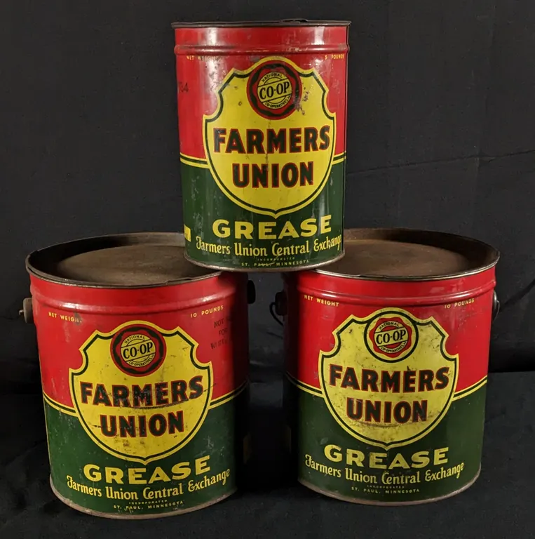 (3) 5# & 10# GREASE CANS FARMERS UNION CENTRAL EXCHANGE COOP ST PAUL MINNESOTA