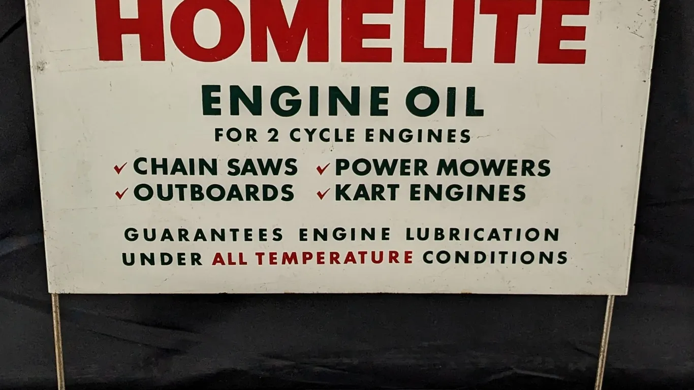 TIN RACK SIGN HOMELITE ENGINE OIL CHAIN SAWS, OUTBOARDS MOWERS KART ENGINES